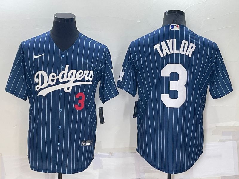 Men Los Angeles Dodgers #3 Taylor Blue Stripe Throwback Nike 2022 MLB Jersey1